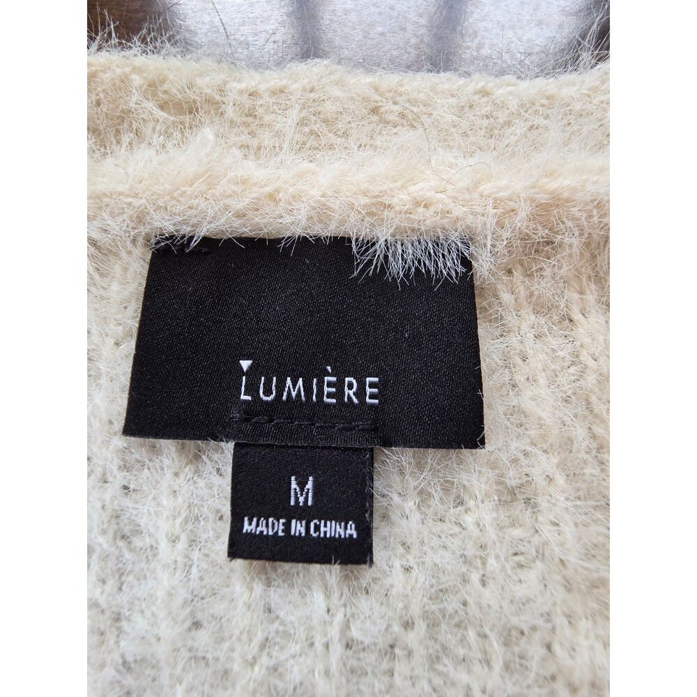Lumiere Fuzzy Knit Cropped Cardigan Sweater Ivory Scallop Hem M Fairycore Boho - Picture 4 of 8
